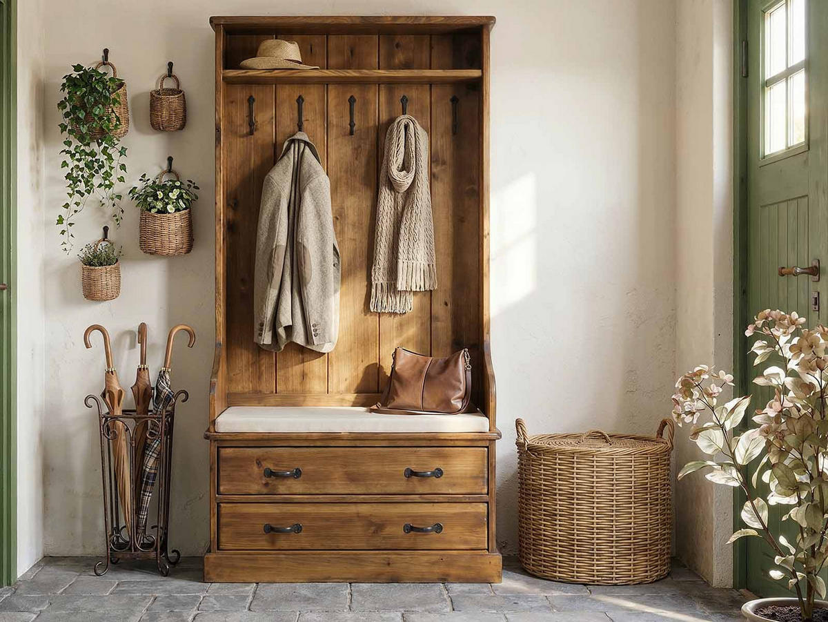 GARDEROBENSCHRANK aus Massivholz Rustyk - Dunkelbraun/Beige, Holz (100/190/40cm) - Seart