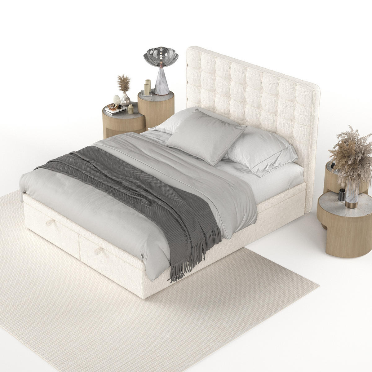 POLSTERBETT Celestia mit Stauraum 120/200 cm Creme im Alta Stoff - Creme/Schwarz, Holz/Holzwerkstoff (120/200cm) - AltaBeds