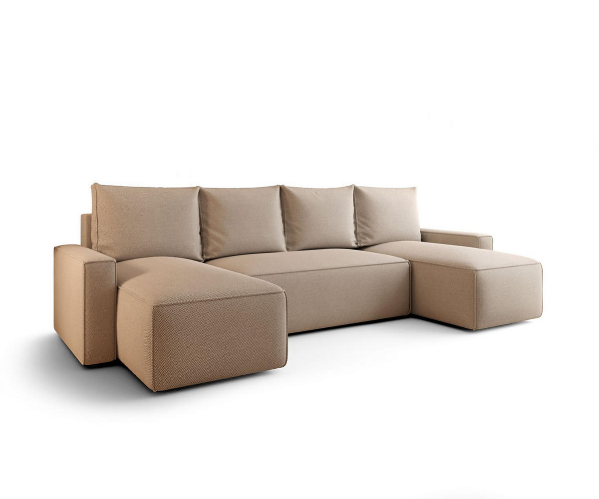 WOHNLANDSCHAFT mit Schlaffunktion SAVIO U Curio 15 - Beige, Textil (300/75/140cm) - Bedante