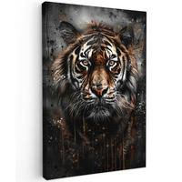 LEINWANDBILD Tiger - Tiere - Porträt - Luxus - Schwarz Deko Groß 90x140 cm - Anthrazit, Textil (90/140cm) - MuchoWow