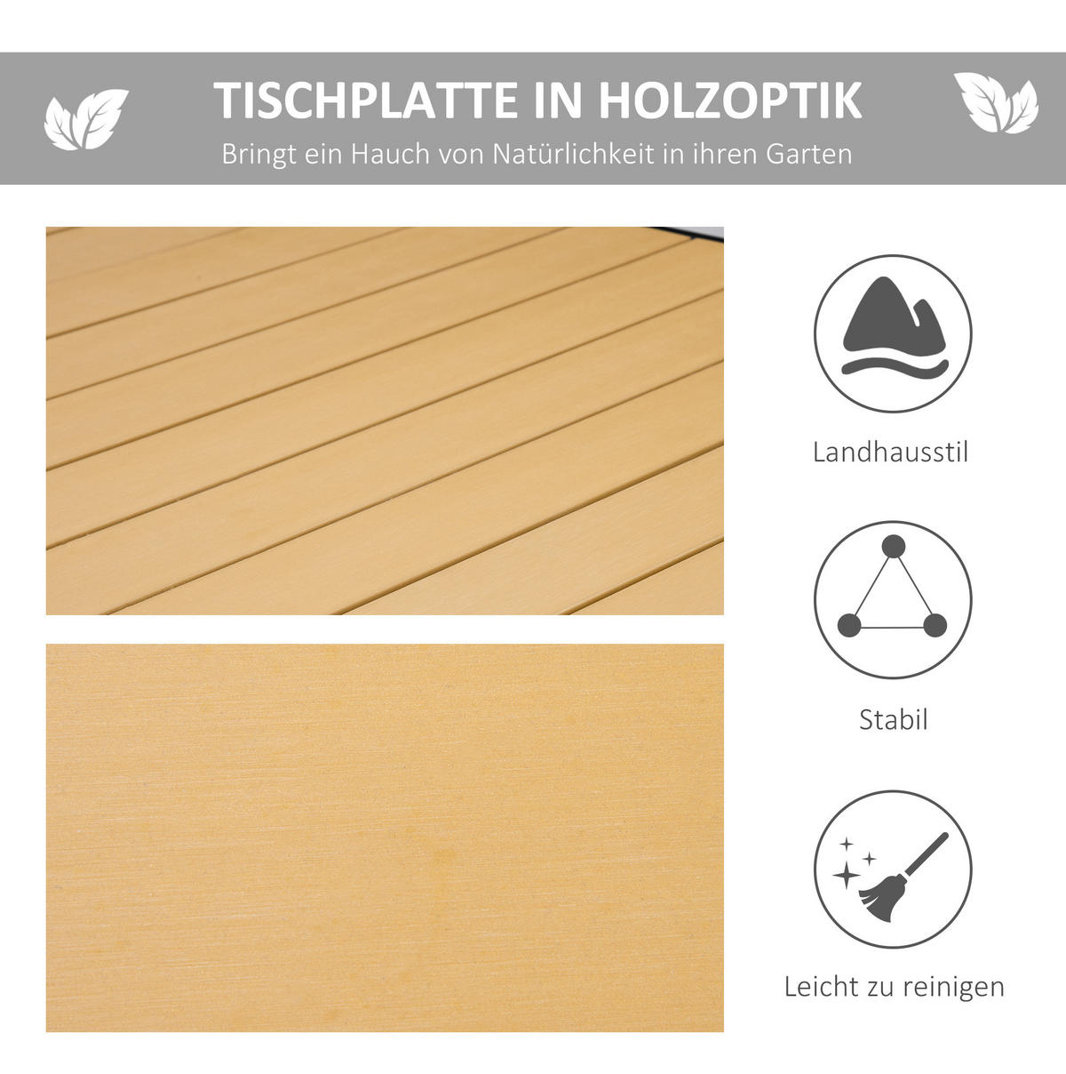 GARTENTISCH 190/90/74 cm für 8 Personen mit Holzoptik-Tischplatte und Aluminiumrahmen, Natur - Naturfarben, Metall (190/90/74cm) - Redom