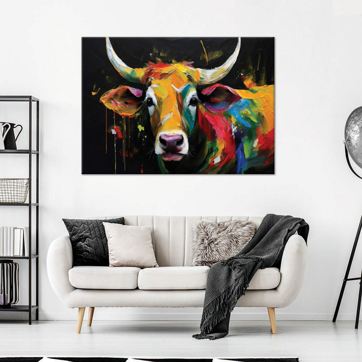 WANDBILD abstrakte bunte schottische kuh - Multicolor, Textil (60/40cm) - Feeby