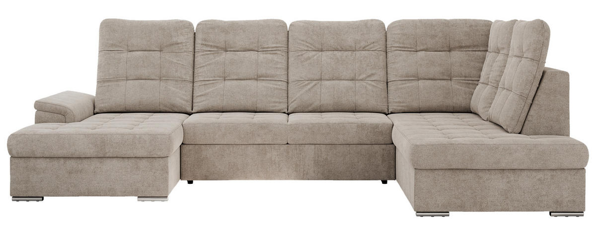 WOHNLANDSCHAFT MADRITO U - Beige Struktur - Rechts - Beige/Silberfarben, Textil/Metall (323/89/204cm) - MKS