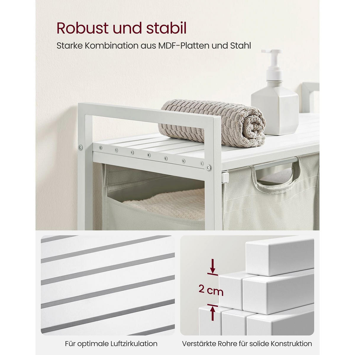 WÄSCHEKORB DUBAI - Weiß, Holzwerkstoff (33/72/73cm) - Hansiro