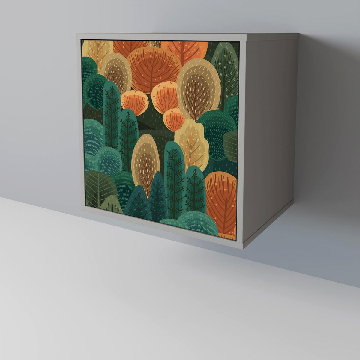 SIDEBOARD AUTUMN KALEIDOSCOPE, Grau, 57,5x42x72,5 cm, Schwarze Metallfüße - Multicolor/Schwarz, Holzwerkstoff/Metall (57.5/72.5/42cm) - SpaceRebels