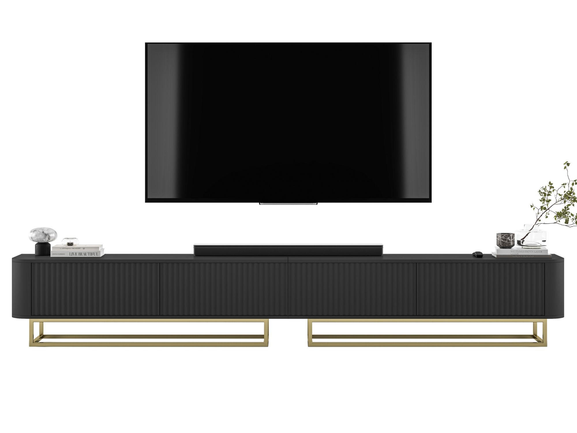 Meble Lindner TV stolek Aurora, sada 2 kusů s kovovým rámem, matná černá, 280 cm