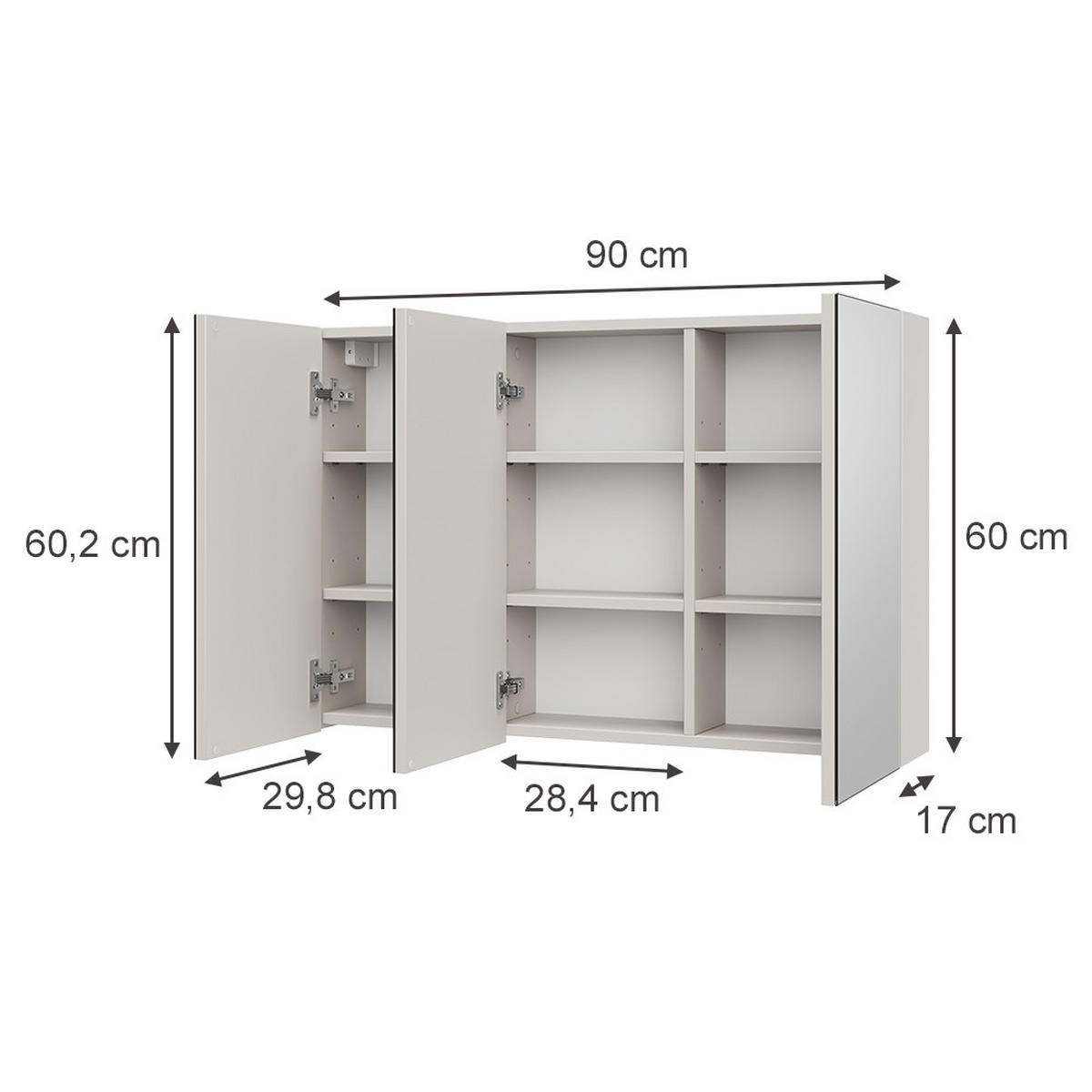 BADSPIEGELSCHRANK Lavia, Cashmere, 90 x 60.2 cm - Kaschmir, Holzwerkstoff (90/60.2/17cm) - Vicco