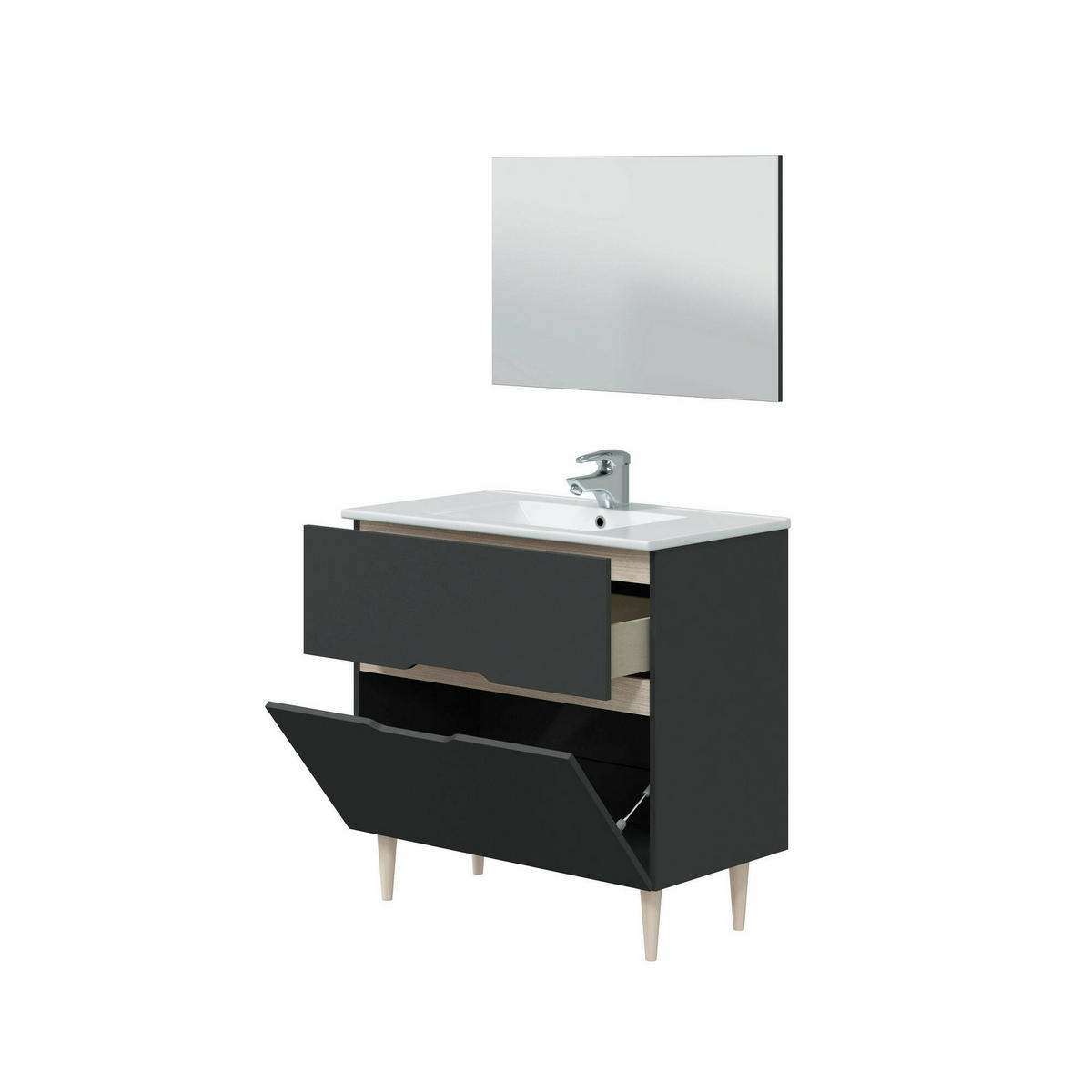 BADEZIMMERMÖBEL Anthrazit, Eiche 45/80/80 cm - Schwarz, Holzwerkstoff (80/80/45cm) - DMORA