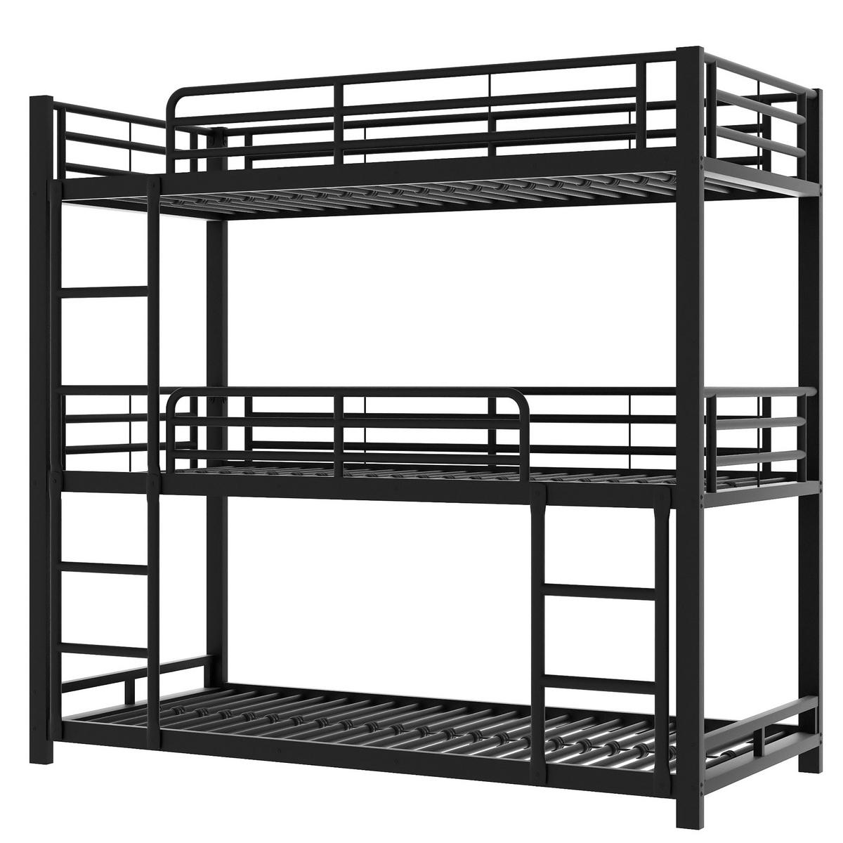 KINDERBETT 90x200 cm, Etagenbett (Dreifach) für Kinder/Jugendliche/Erwachsene, Eisen, schwarz - Schwarz, Metall (90/200cm)