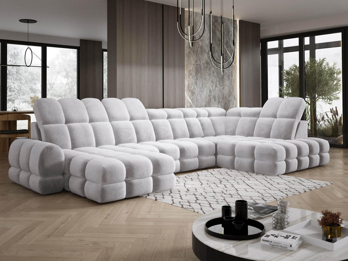 ECKSOFA TOLLO Salvador-stoff U-form 400x217x105 cm silber - Alufarben, Holz/Textil (217/400cm) - DomoHome