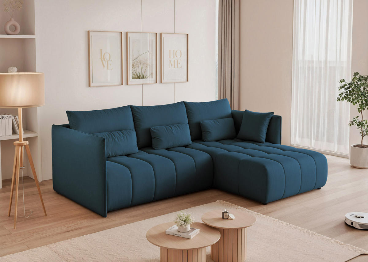 ECKSOFA CLEO mit Schlaffunktion und Bettkasten Marineblau - Dunkelblau, Holzwerkstoff/Kunststoff (245/180cm) - Idohome