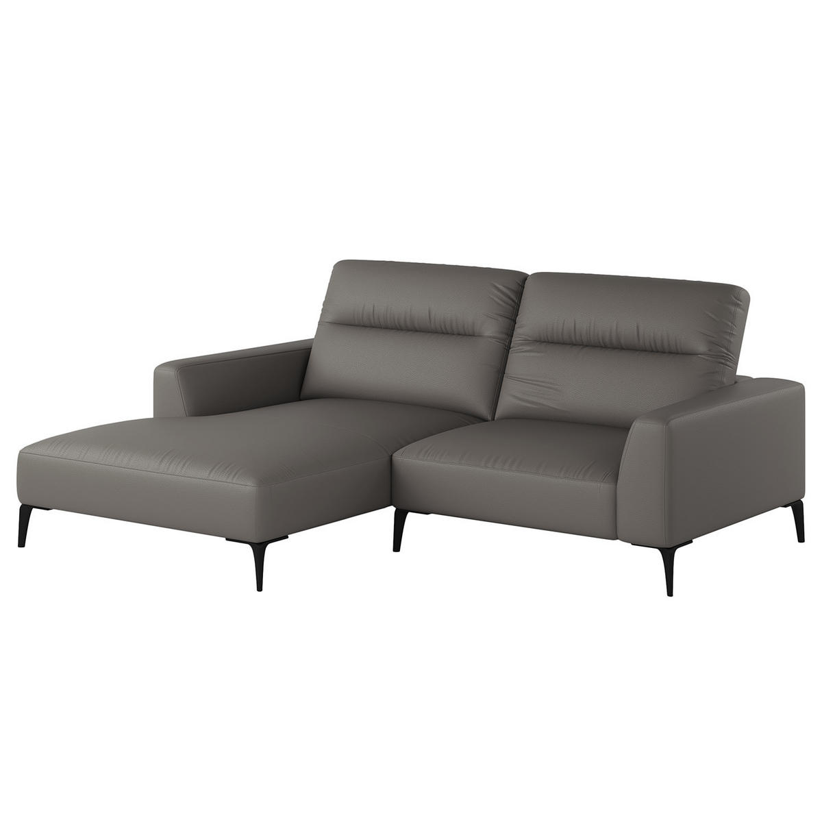 1,5-SITZER ECKSOFA mit Longchair - Schwarz/Grau, Leder/Metall (232/180cm) - home24