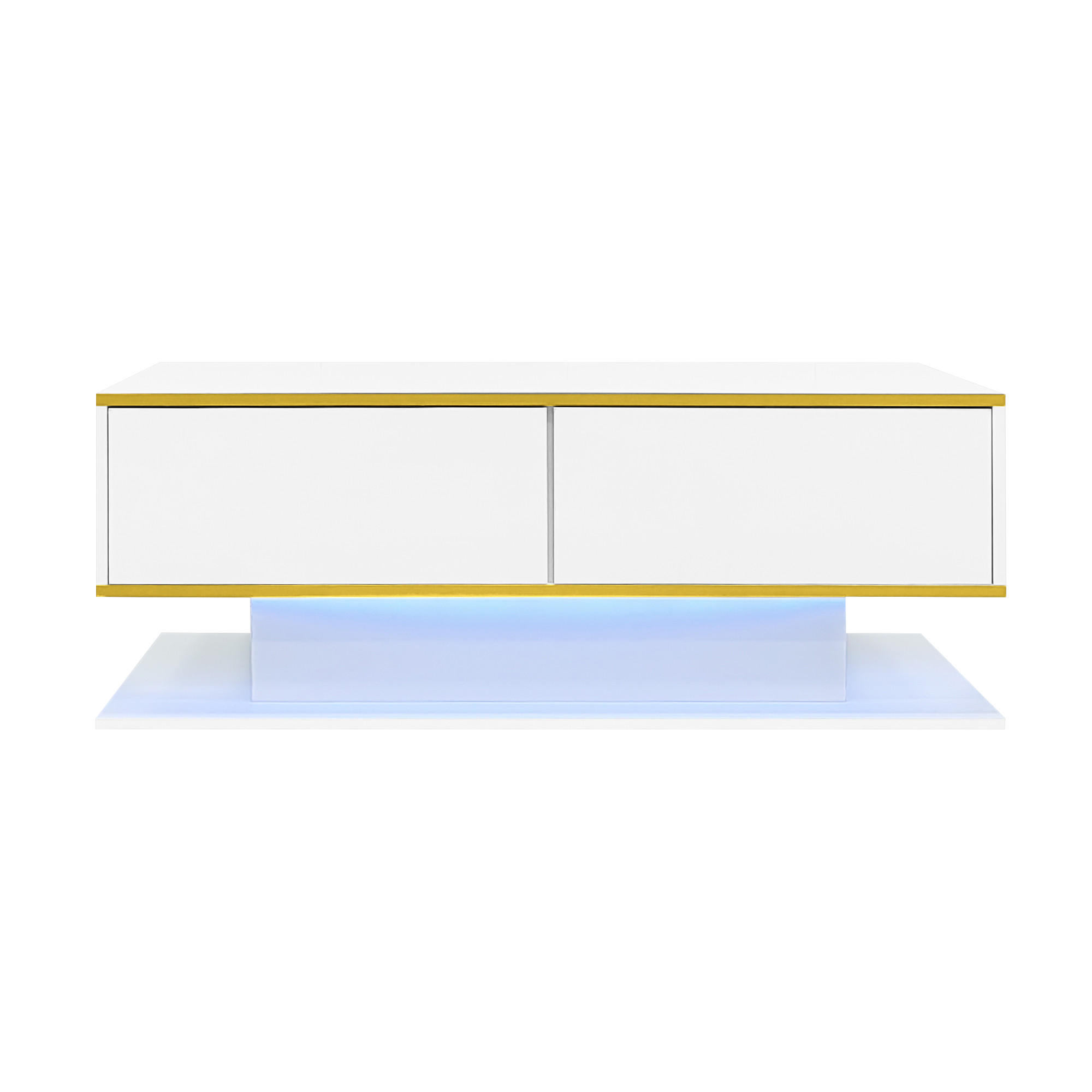 COUCHTISCH LED Hochglanz Weiß/Gold - Weiß, Holzwerkstoff (100/50/40cm) - ComfortXL