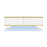 COUCHTISCH LED Hochglanz Weiß/Gold - Weiß, Holzwerkstoff (100/50/40cm) - ComfortXL