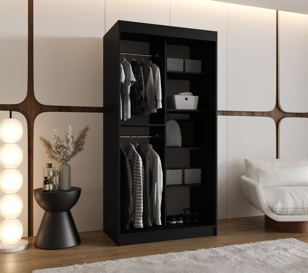 SCHWEBETÜRENSCHRANK 200/100/62 2-türig - Silberfarben/Schwarz, Holz (100/200/62cm) - MÖBEL KRYSPOL