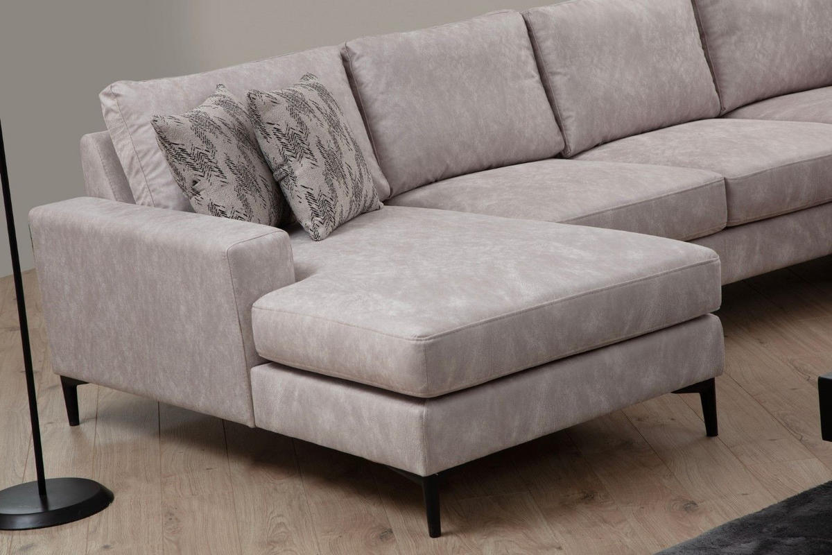 WOHNLANDSCHAFT mit großzügiger Sitzfläche für die ganze Familie - Beige/Schwarz, Holzwerkstoff/Kunststoff (200/90/314cm) - myHomelando