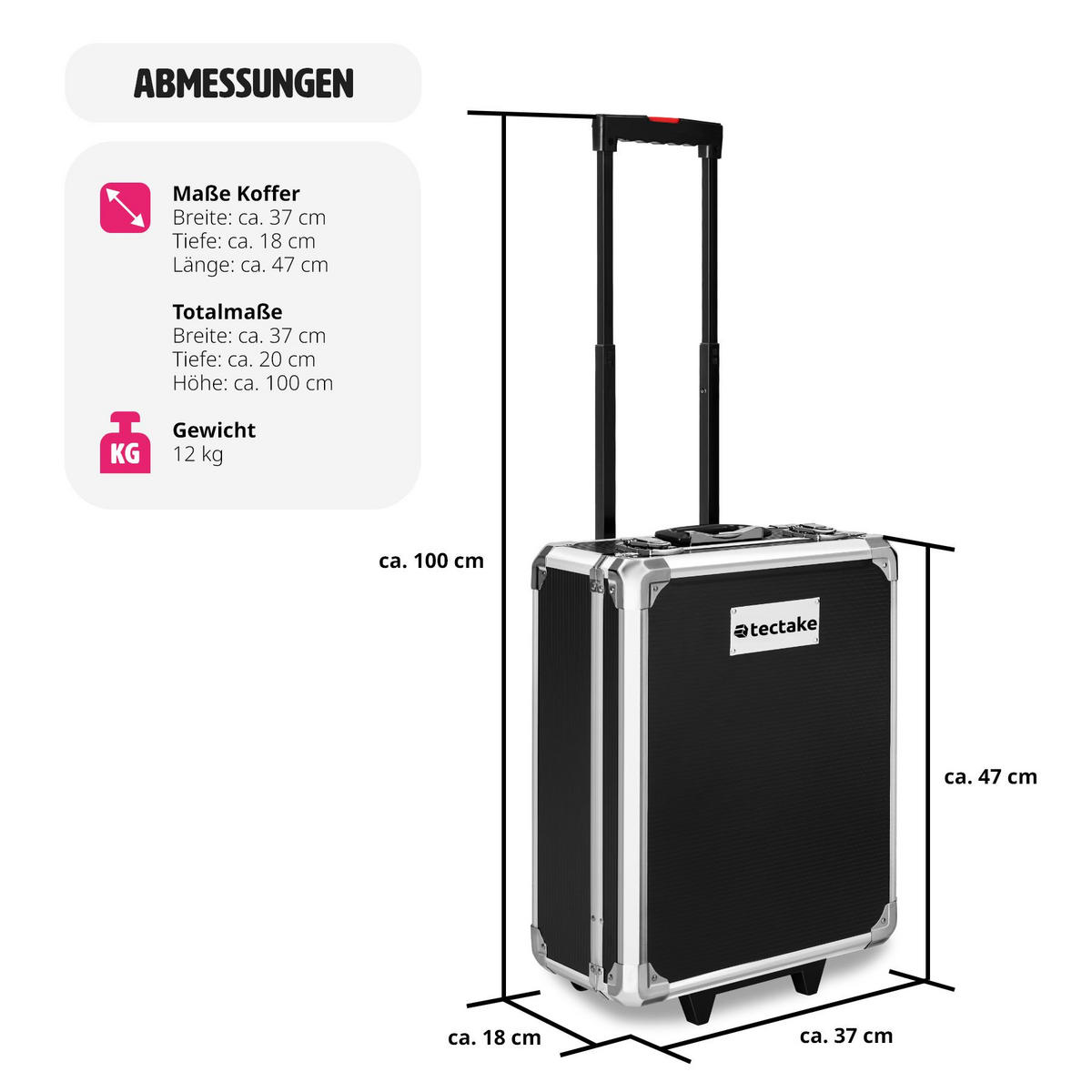 WERKZEUGKOFFER ,mit Klappgriff und Teleskopgriff,schwarz - Schwarz, Metall (20/100/37cm) - tectake