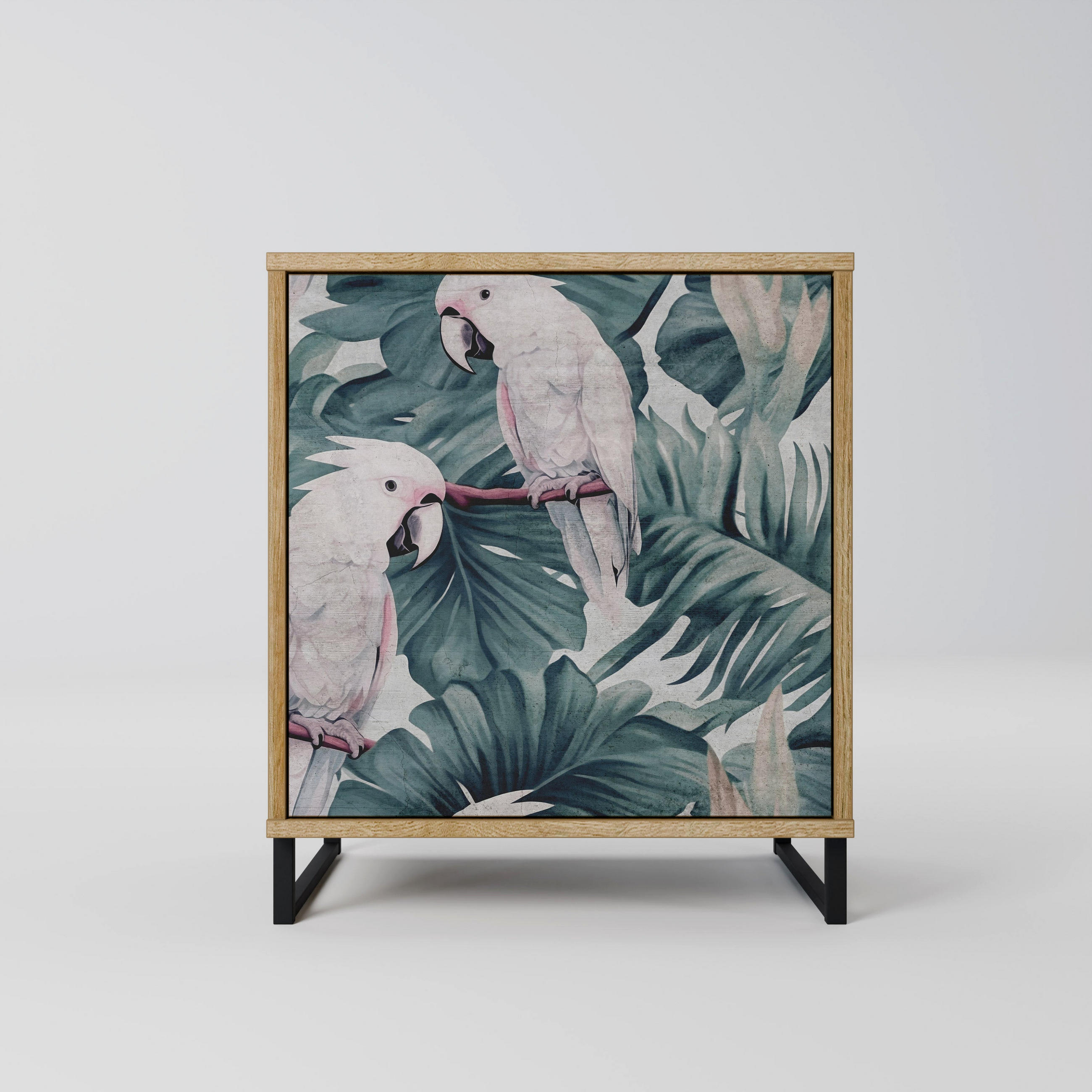 SIDEBOARD POPINJAY LOOK, Eichefarben, 57,5x42x67,5 cm, Schwarze Metall-Rahmenfüße - Eichefarben/Multicolor, Holzwerkstoff/Metall (57.5/67.5/42cm) - SpaceRebels