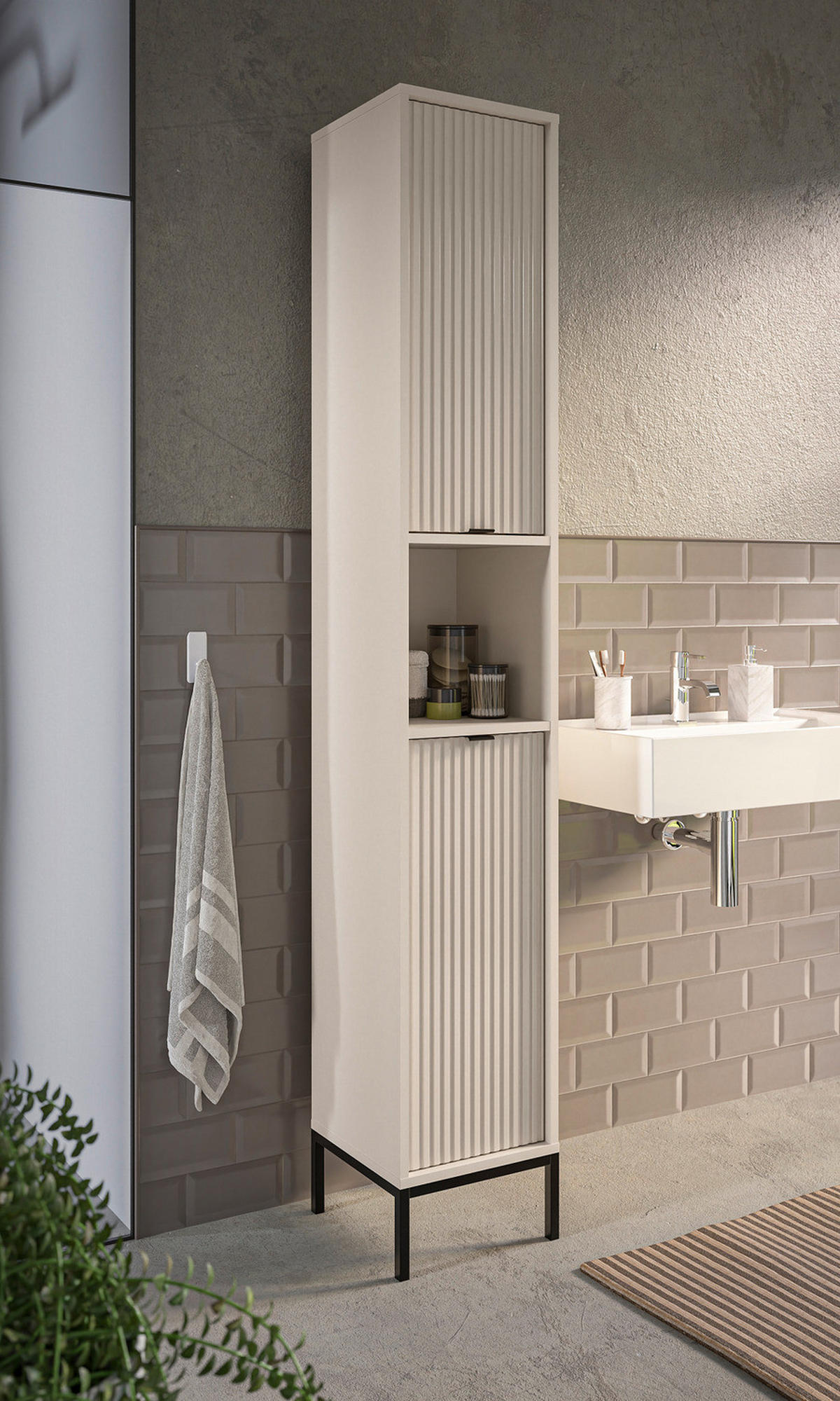 HOCHSCHRANK - MDF / Spanplatte - Kaschmir/Schwarz, Holzwerkstoff/Metall (32/195/32cm) - home24