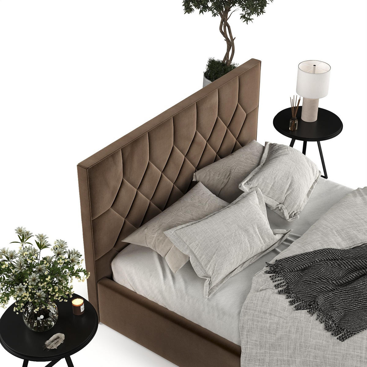 POLSTERBETT Brisa 140/200 cm Braun im Kronos Stoff - Schwarz/Naturfarben, Holz/Holzwerkstoff (140/200cm) - AltaBeds