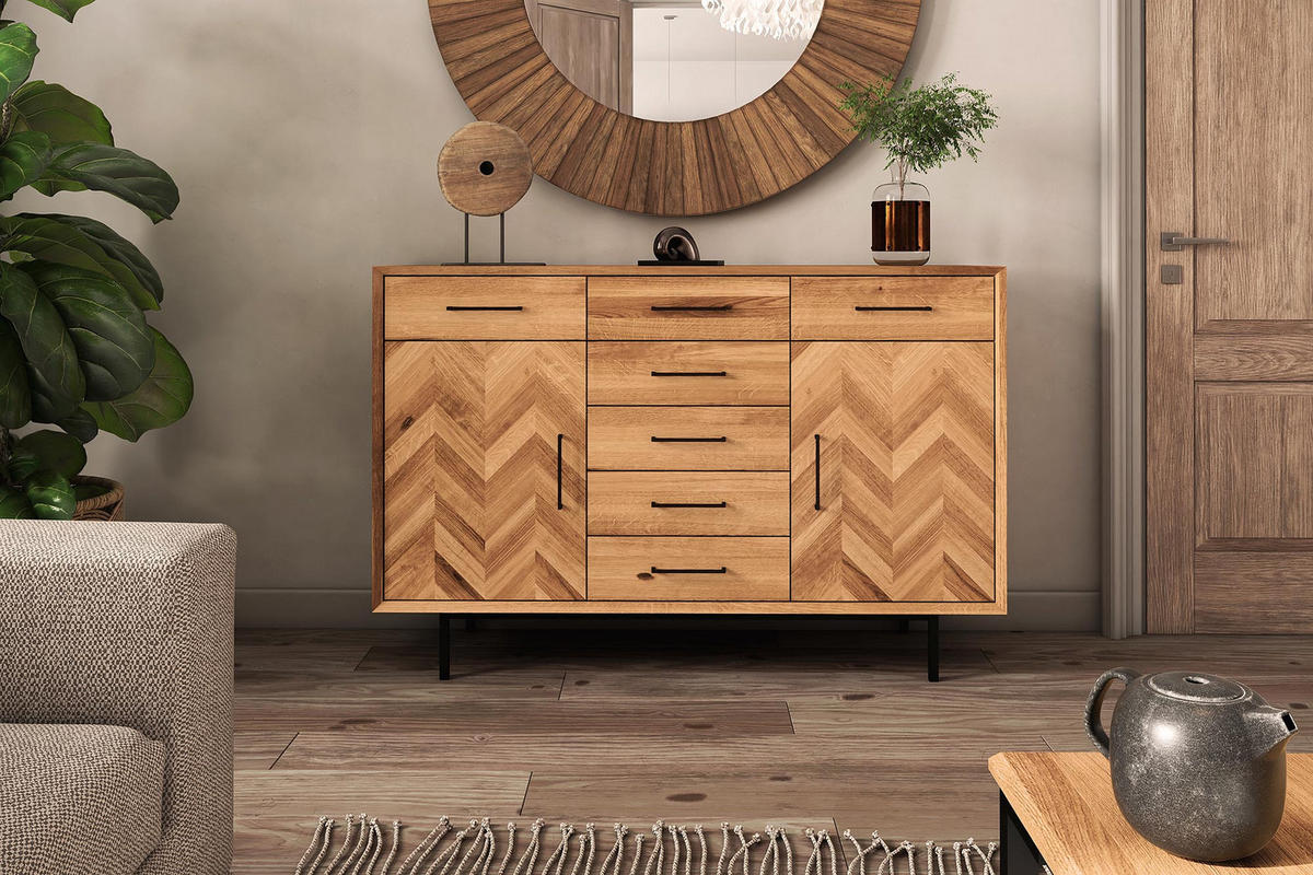 KOMMODE BREIT LEON Wildeiche - Wildeiche, Holz (144/95/45cm) - byoak