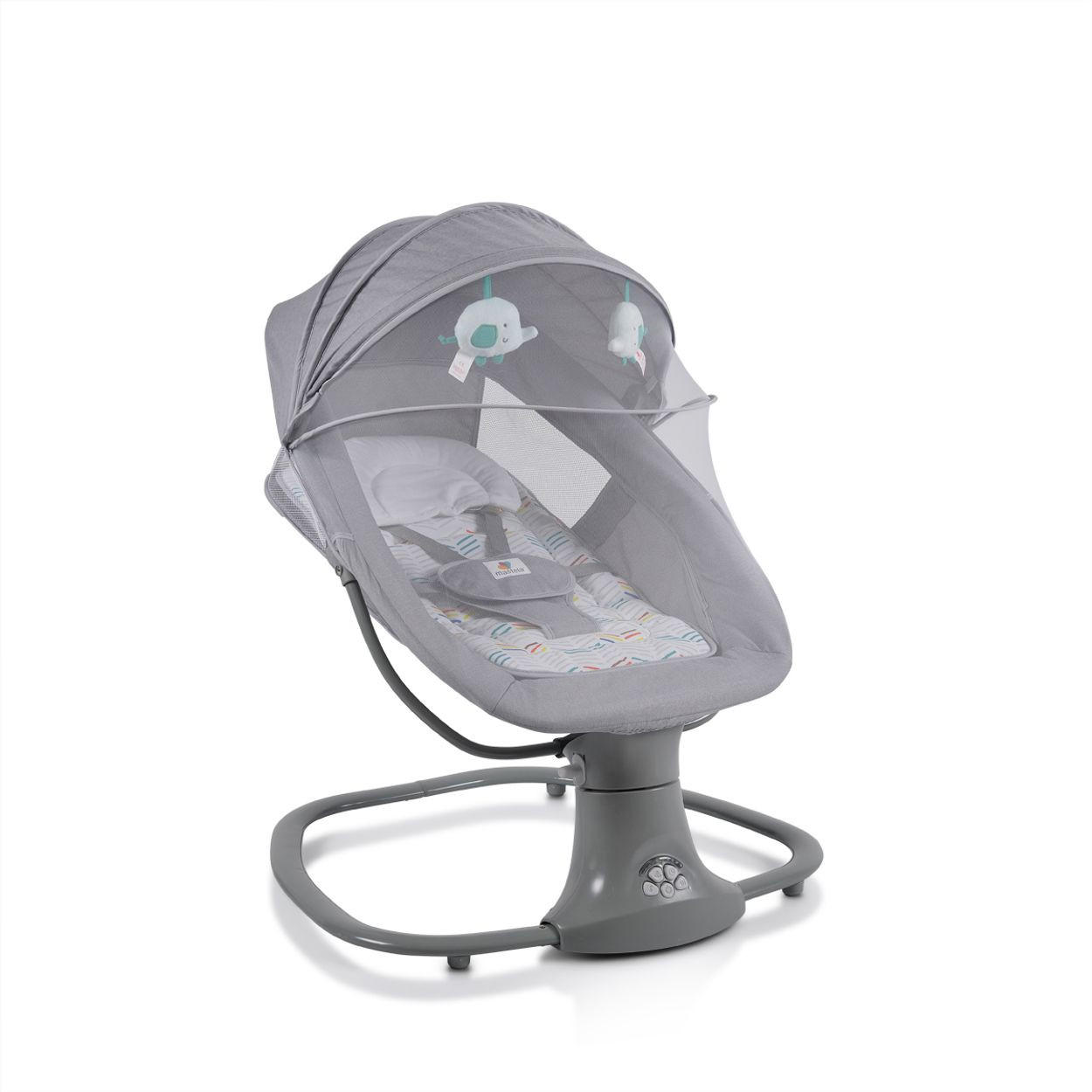 BABYWIPPE Axel 3 in1 grau Bluetooth, 5 Schaukelgeschwindigkeiten, Moskitonetz, 5-Punkt-Gurt - Grau, Metall - Moni