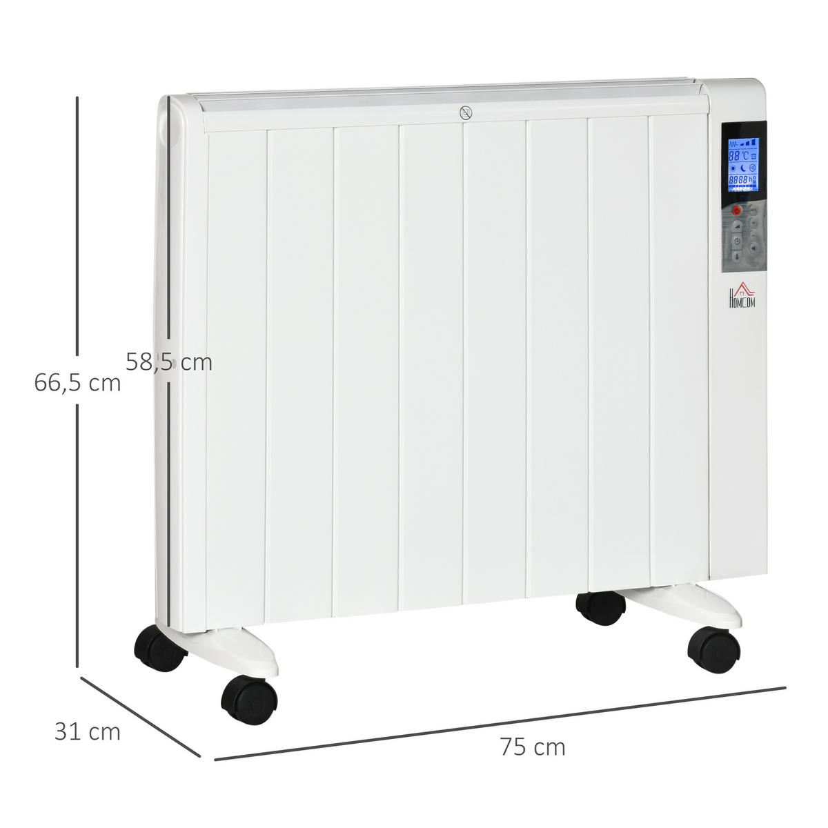 HEIZLÜFTER mit LCD-Display, Luftheizung, Fernbedienung, für 15 m² Räume, Weiß - Weiß, Metall (7.5/58.5/75cm) - HOMCOM