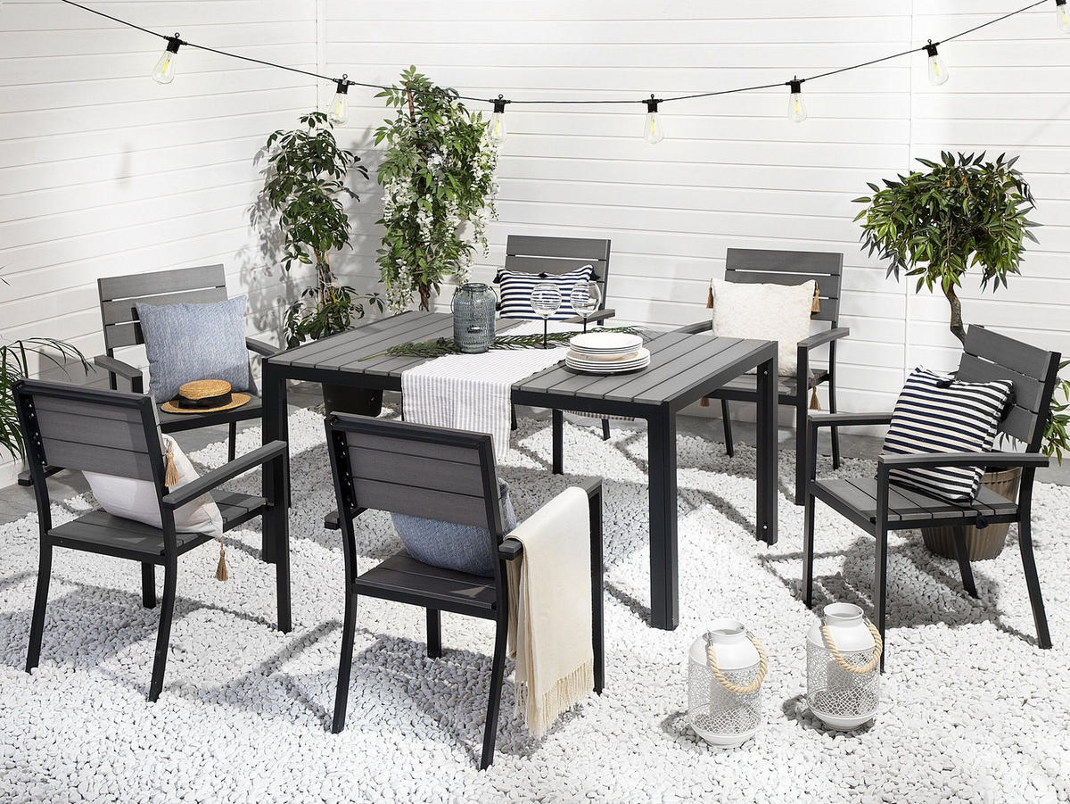 GARTENSTUHL 6er-Set Kunstholz grau/schwarz Como - Schwarz/Grau, Kunststoff (55/90/55cm) - Beliani
