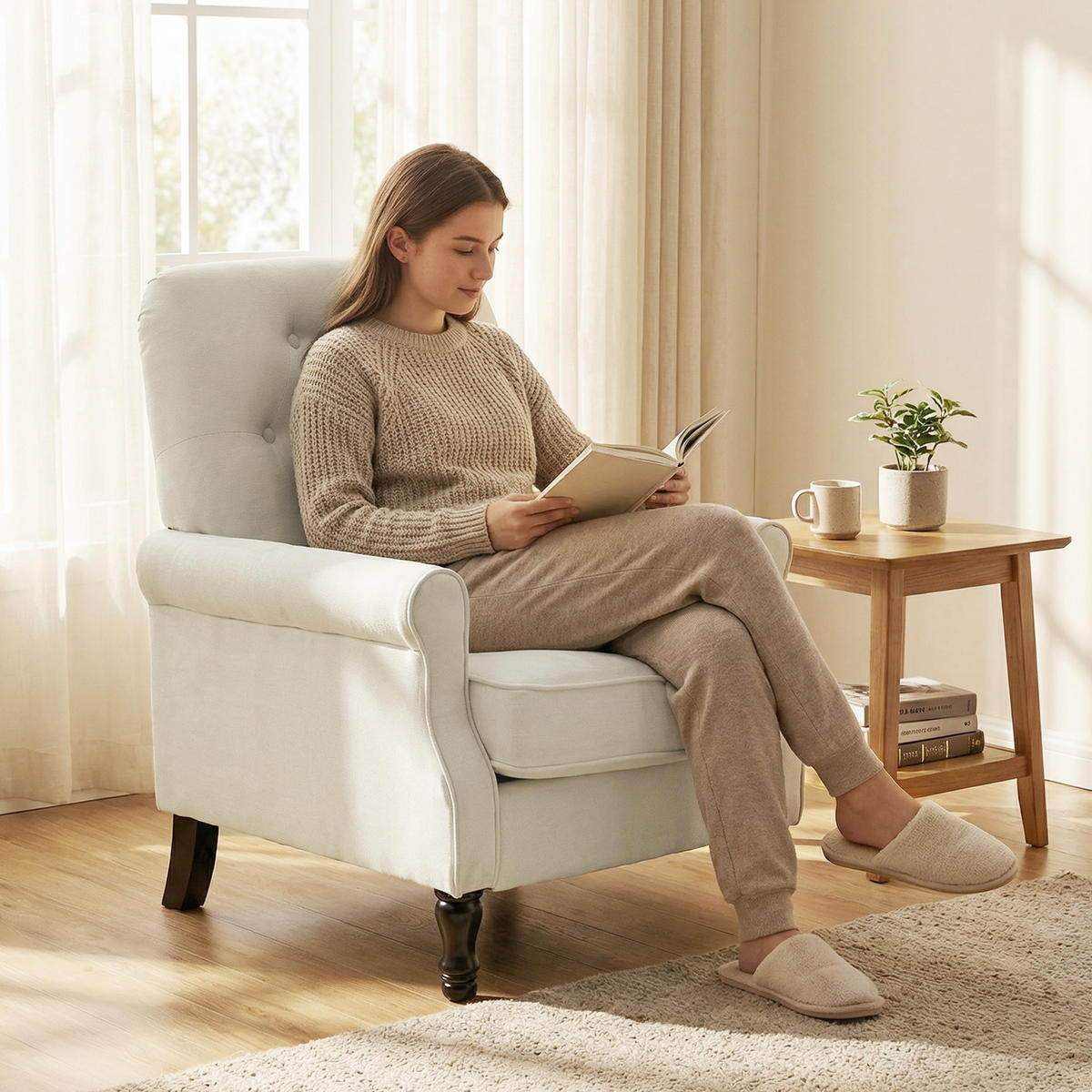 SESSEL DE-13537 mit dicker Polsterung und Federkern Creme - Creme, Textil (69/90/75cm) - ComfortXL