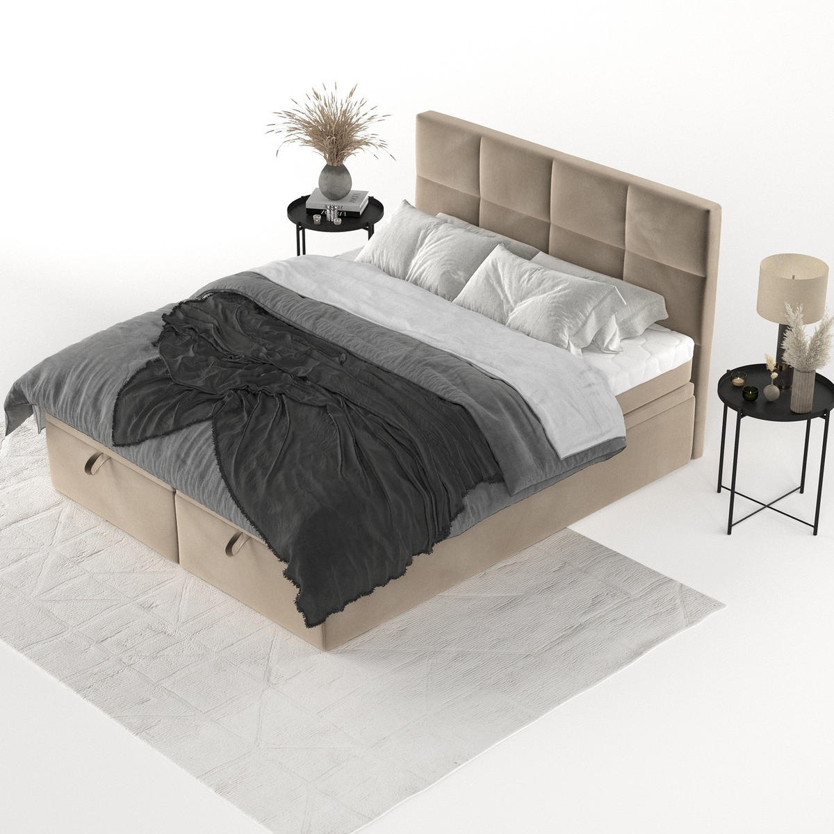 BOXBETT Tessa 180/200 cm Taupe im Paros Stoff - Taupe/Schwarz, Holz/Holzwerkstoff (180/200cm) - AltaBeds