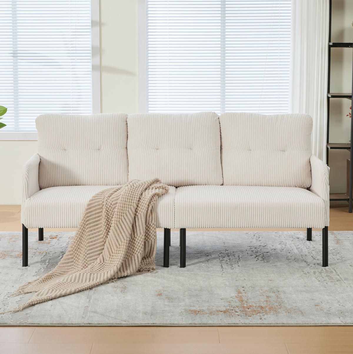 SOFA 3-Sitzer mit Seitentasche 171 x 72 x 80 cm Cord Beige - Beige, Kunststoff (171/80/72cm) - Meubliv