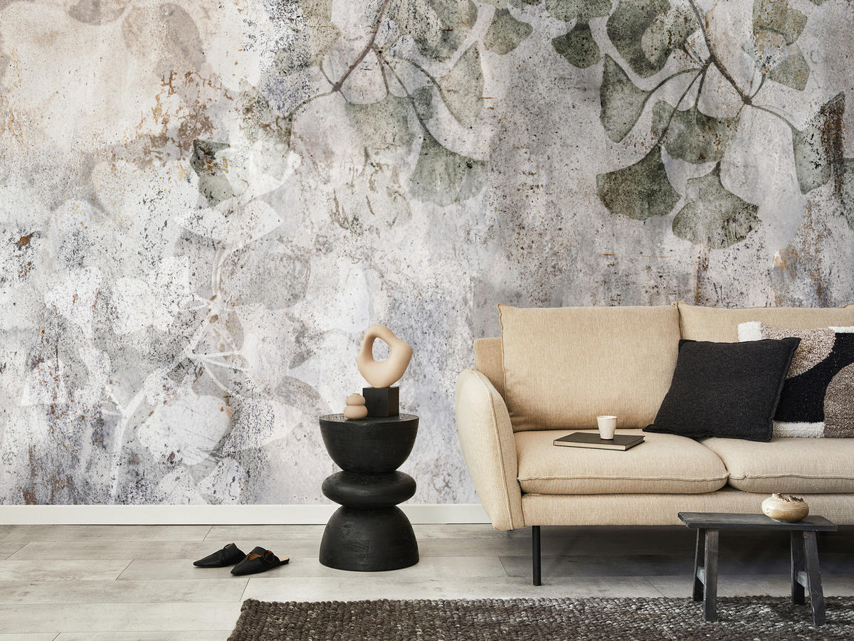 FOTOTAPETE für Büro Vintage Blätter Beton Abstrakt Grau Retro 500x350 - Beige/Grau, Papier (500/350cm) - Muralo