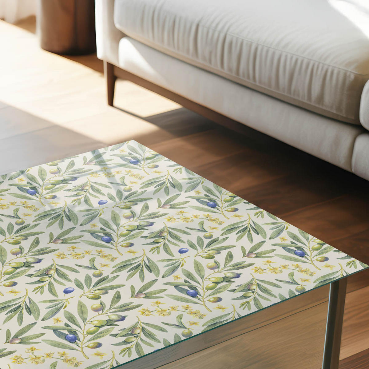 TISCHPLATTE 50x50 cm – Olivenblätter - Beige, Glas (50/50/0.4cm) - Wallfluent