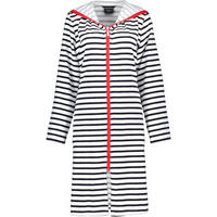 BADEMANTEL DAMEN KURZMANTEL MIT KAPUZE STREIFEN 1244 SCHWARZ-WEISS - 96 - Weiß, Textil (Snull) - Cawoe