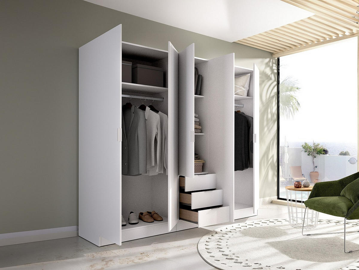 KLEIDERSCHRANK - 202 cm x 52 cm - Holz, Platte - Weiß LISTOWEL - Weiß, Holz (202/184/52cm) - Vente-Unique