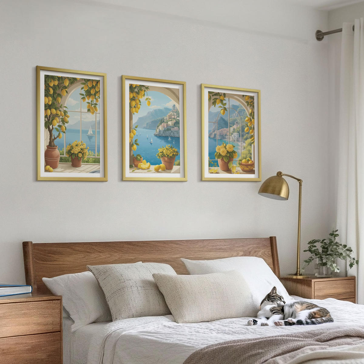 BILDER SET 3er Set - 40x60 cm Goldrahmen - Meereslandschaften, Zitronen, Fenster - Goldfarben, Kunststoff (40/60cm) - TULUP