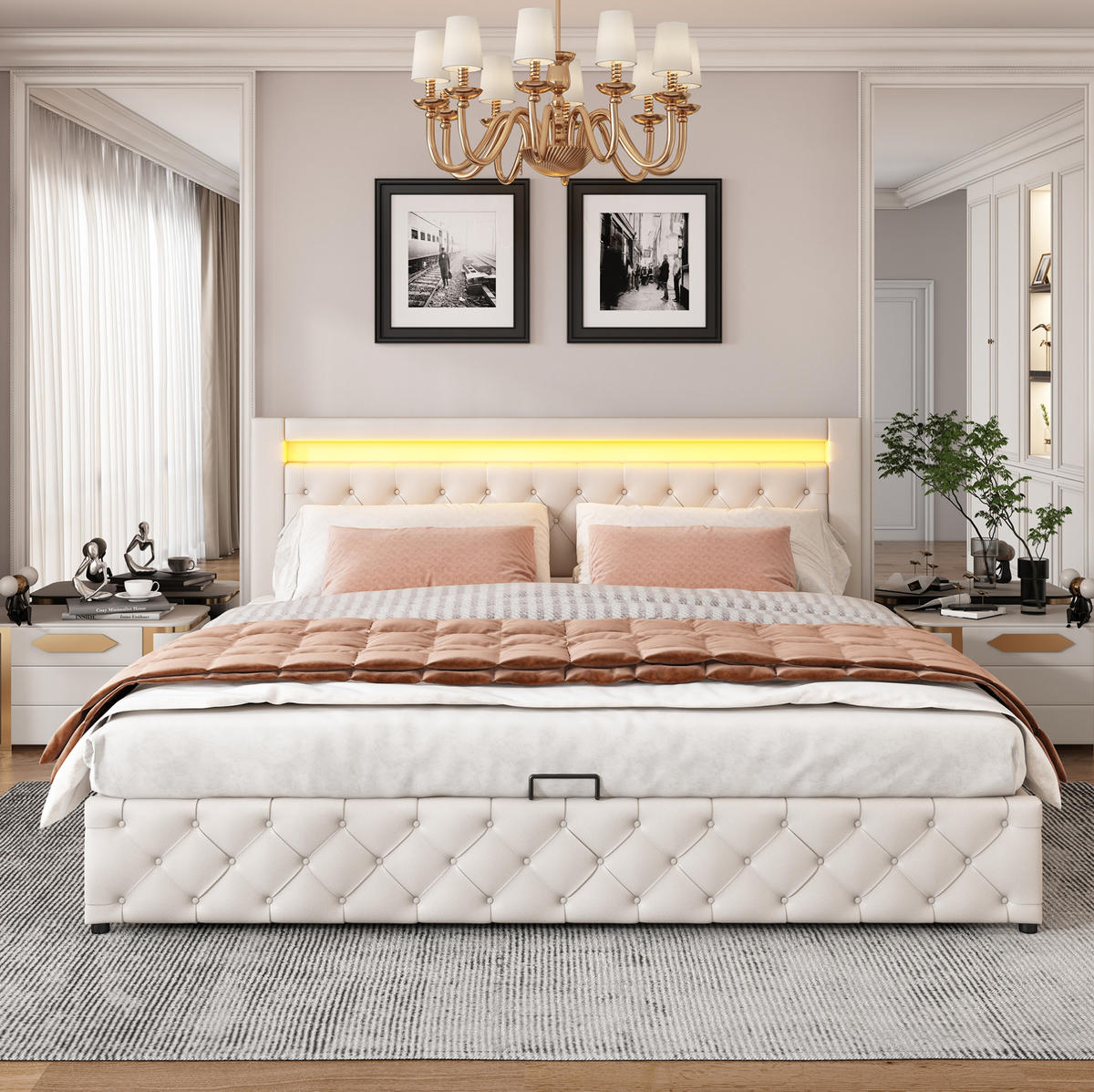 POLSTERBETT mit Bettkasten und LED 180x200 cm PU Weiß - Weiß, Metall (180/200cm) - Meubliv