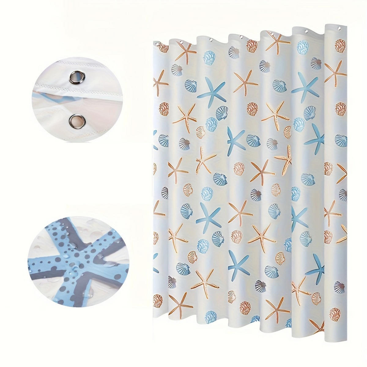 DUSCHVORHANG Seestern Muster Polyester wasserdicht fürs Badezimmer mit Haken - Multicolor, Kunststoff (150/180cm) - MCBOSON