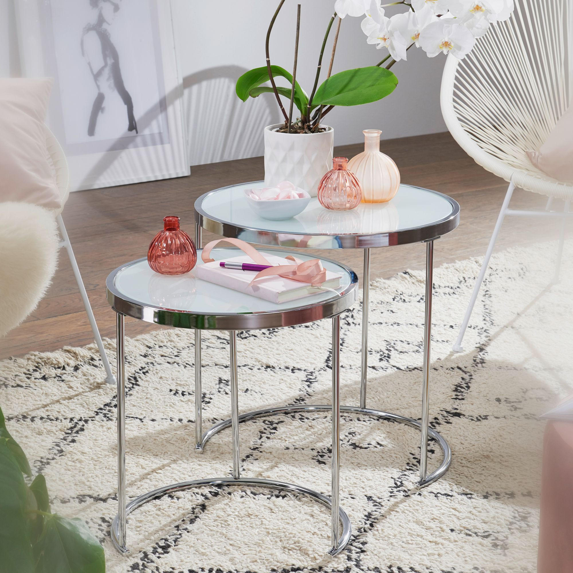 Thumbnail - Kadima Design Couchtisch, Silber, Glas, Rund,Rund, Stativgestell, 50x50x50 cm, Wohnzimmer, Wohnzimmertische, Beistelltis...