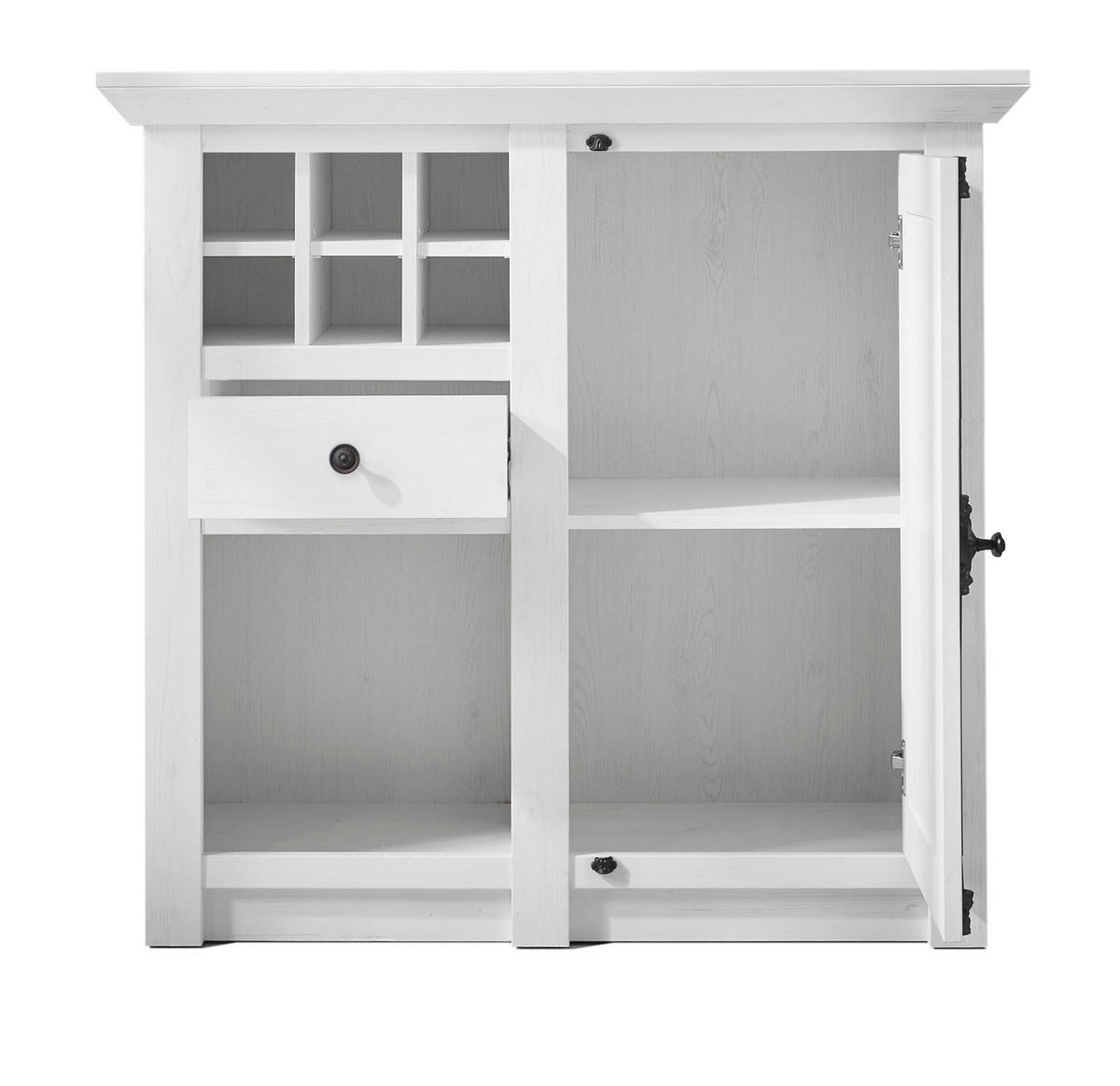 KOMMODE Pinie weiß Landhaus 105 cm, Anrichte mit Weinregal - Schwarz/Weiß, Holzwerkstoff/Metall (105/100/45cm) - Furn.Design