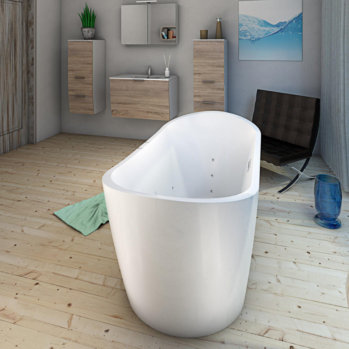 WHIRLPOOL freistehend F23 180x92cm - Weiß, Glas/Kunststoff (80/72/180cm) - AcquaVapore by Sandra Jentho