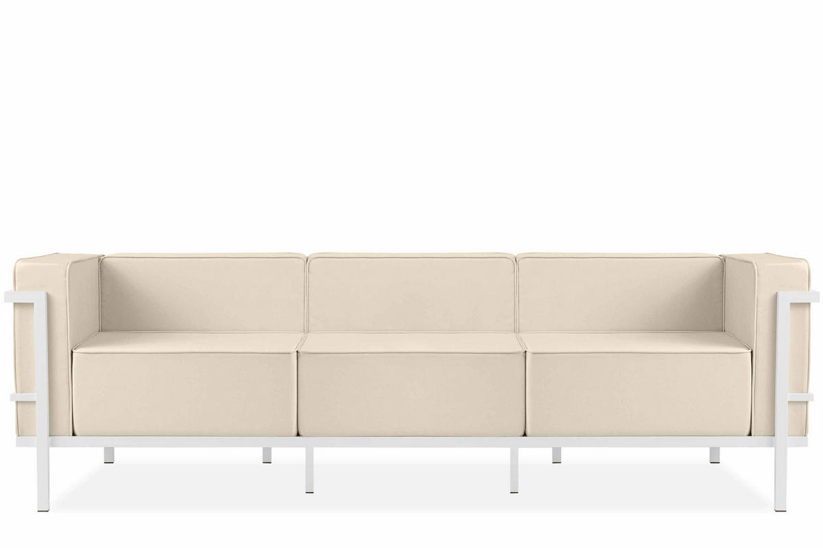 GARTENSOFA TRIGLO 3-Personen, Stahlrahmen, Modern, Weiß/Cremeweiß - Creme/Weiß, Textil/Metall (229/70/69cm) - KONSIMO®