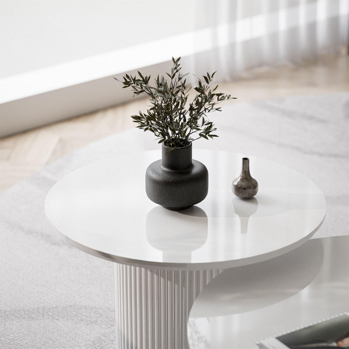 COUCHTISCH-SET OVI mit geriffeltem Sockel - Weiß, Holzwerkstoff (80/80/42cm) - Lookway