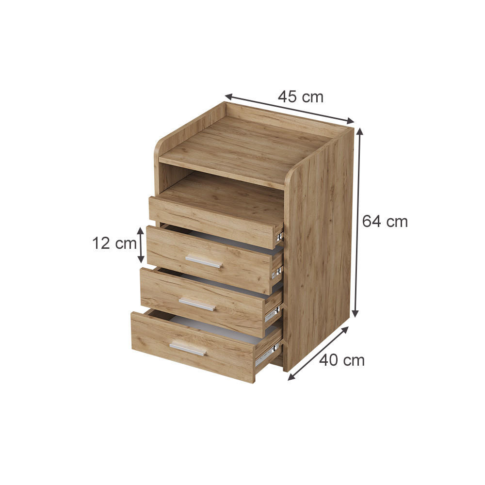 NACHTTISCH Edis Goldkraft Eiche 45 x 64 cm mit 3 Schubladen - Honigeiche, Holzwerkstoff (45/64/40cm) - Vicco
