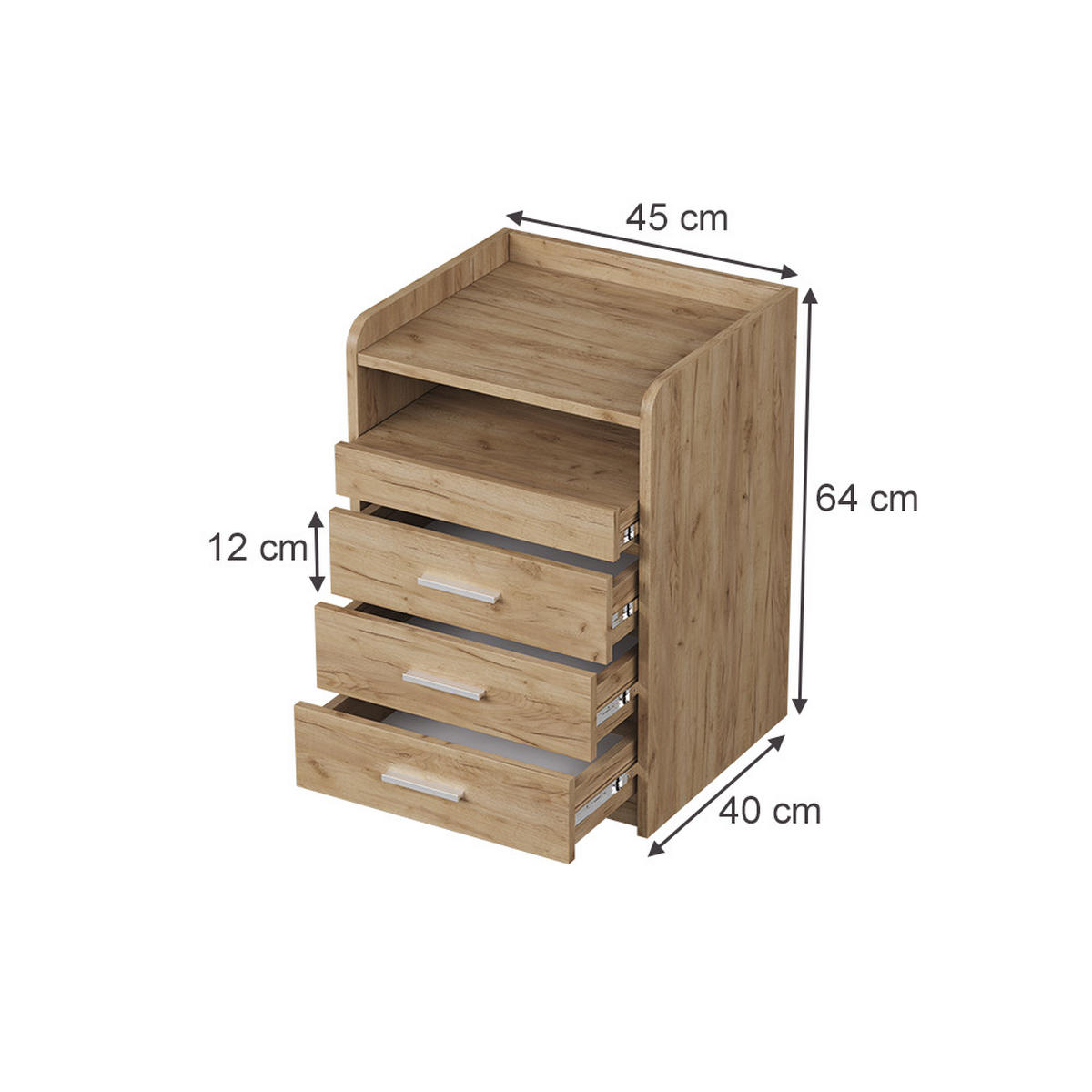 NACHTTISCH Edis Goldkraft Eiche 45 x 64 cm mit 3 Schubladen - Honigeiche, Holzwerkstoff (45/64/40cm) - Vicco