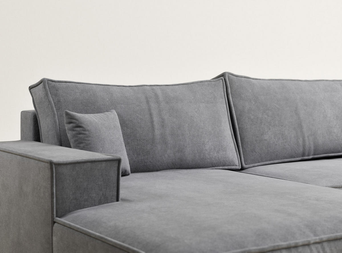 WOHNLANDSCHAFT Kyoto Grau Webstoff - Schwarz/Grau, Holz/Holzwerkstoff (398/70/148cm) - Maison de Reve