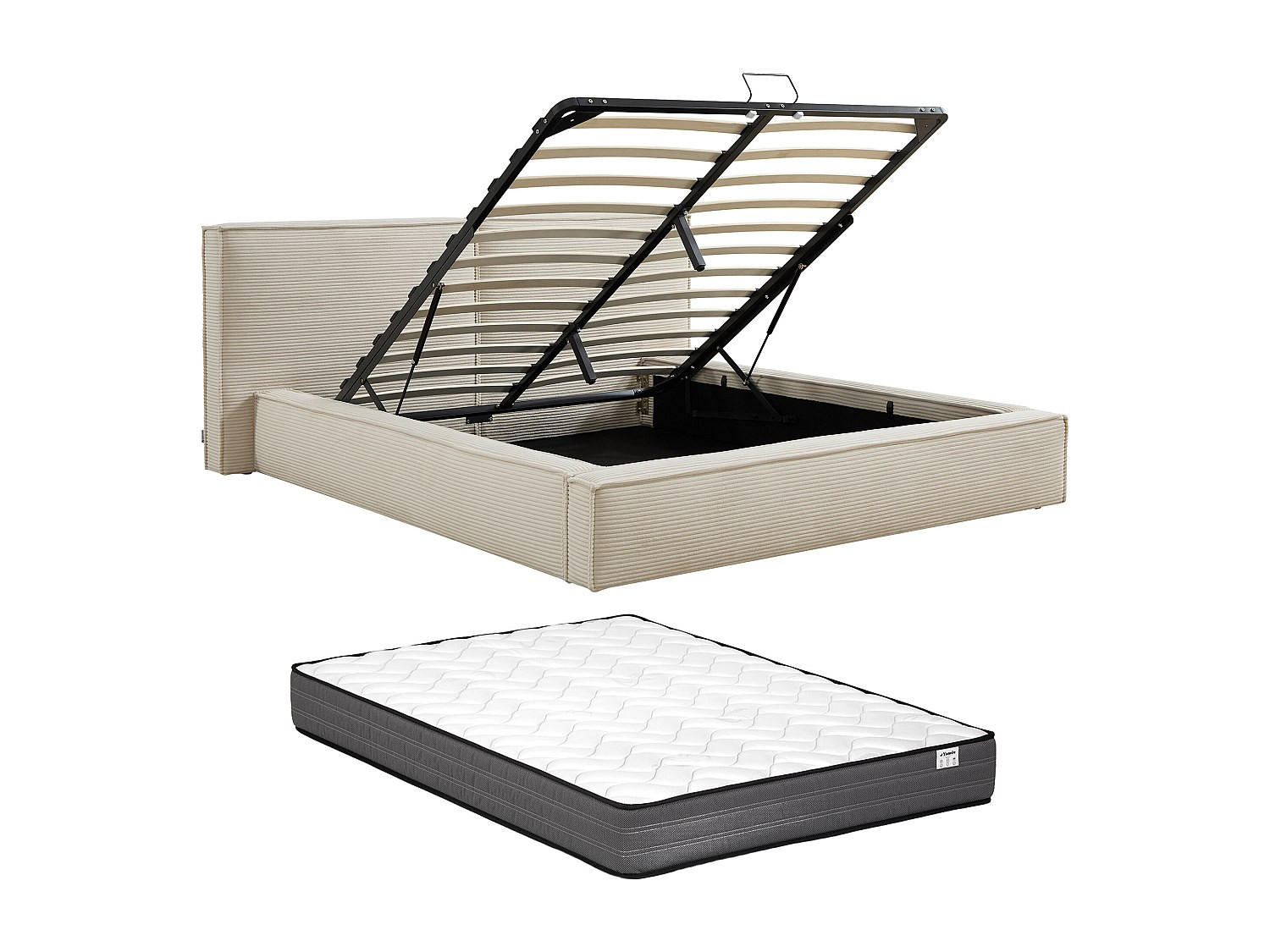 BETT mit Bettkasten - 2 Personen - samt - beige Taveso - Weiß, Textil (160/200cm) - Vente-Unique
