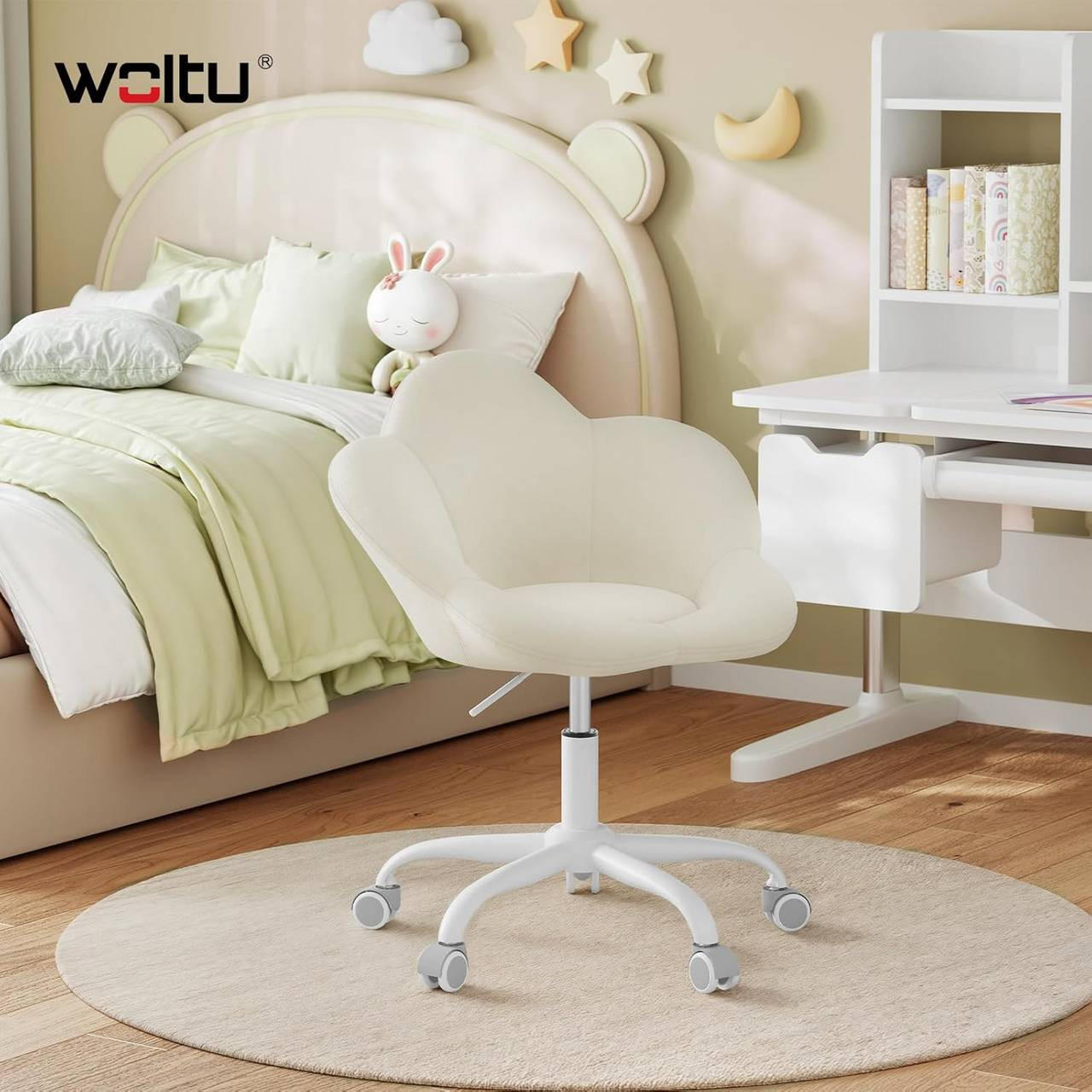 DREHSTUHL Kinder, blumenförmig, Samt, Beige - Beige/Weiß, Kunststoff/Textil (62/71/51cm) - Woltu
