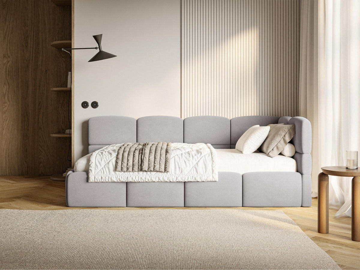 ŠTUDENTSKÁ POSTEĽ Cloudy svetlosivá 90x200 cm, záhlavie vpravo, zamat - čierna/svetlosivá, textil/plast (90/200cm) - Selsey