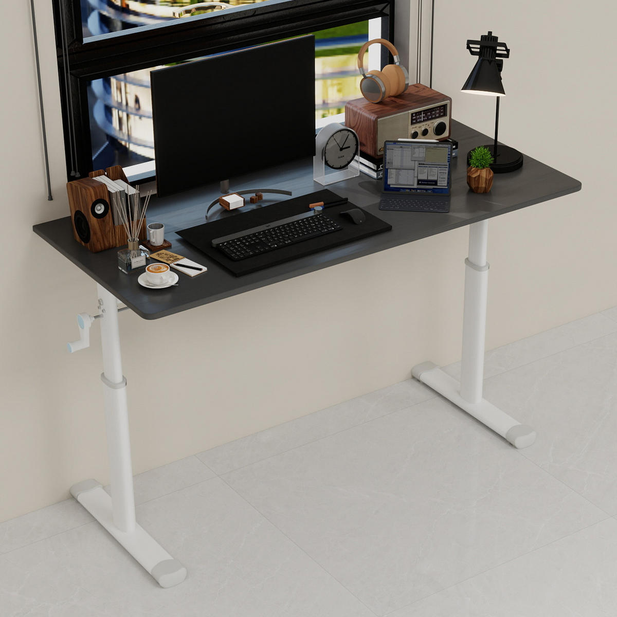 SCHREIBTISCH Grau 120/60/90 cm höhenverstellbar mit Metallrahmen - Grau, Metall (60/120/90cm) - PANGIVO